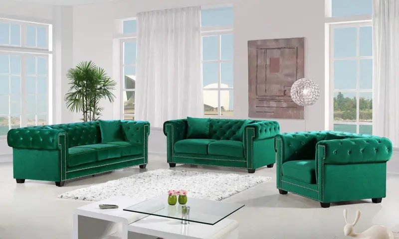 Bowery 3 Piece Living Room Set In Green - ATL FURNITURE