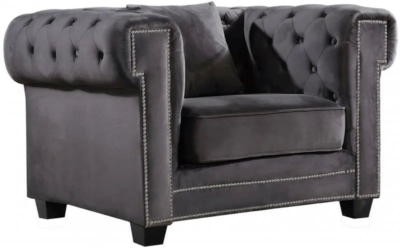 Bowery Velvet Chair In Grey - ATL FURNITURE