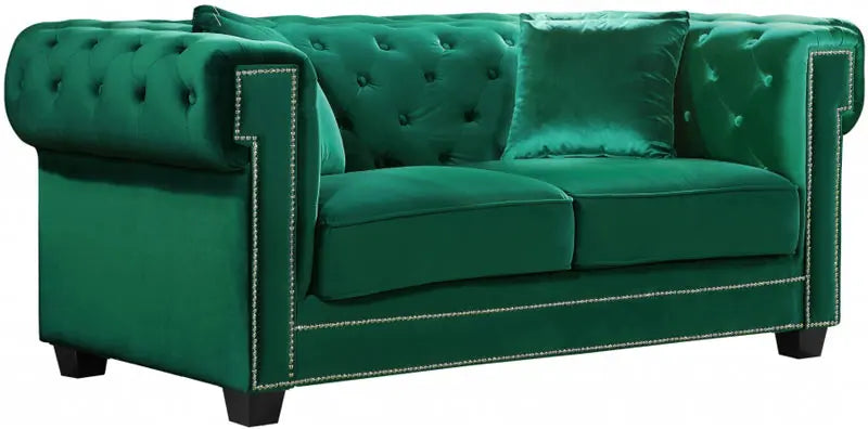 Bowery Velvet Loveseat In Green - ATL FURNITURE