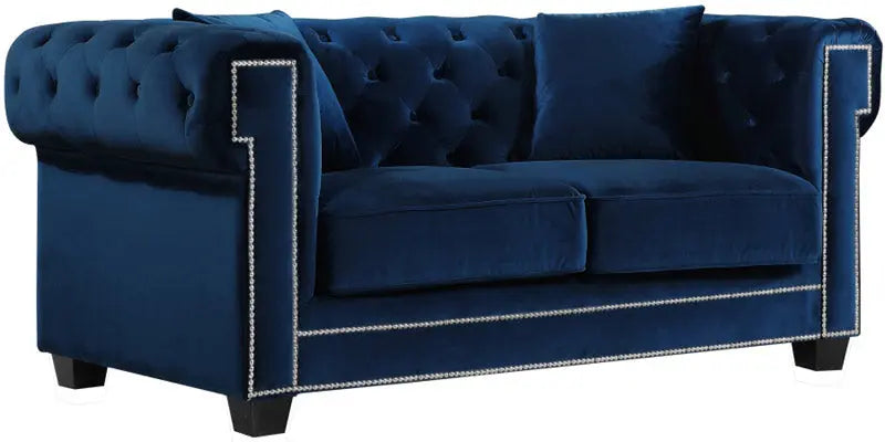 Bowery Velvet Loveseat In Navy - ATL FURNITURE