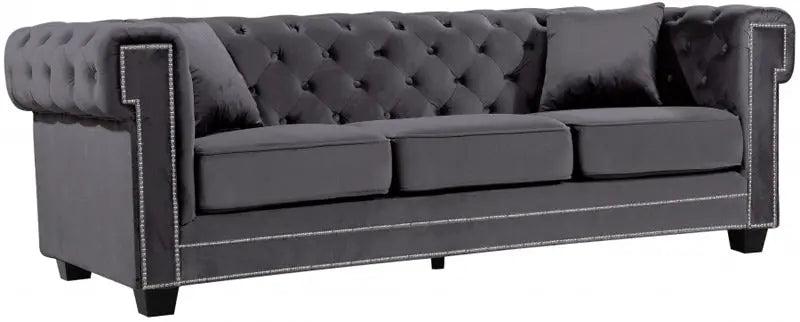 Bowery Velvet Sofa In Grey - ATL FURNITURE