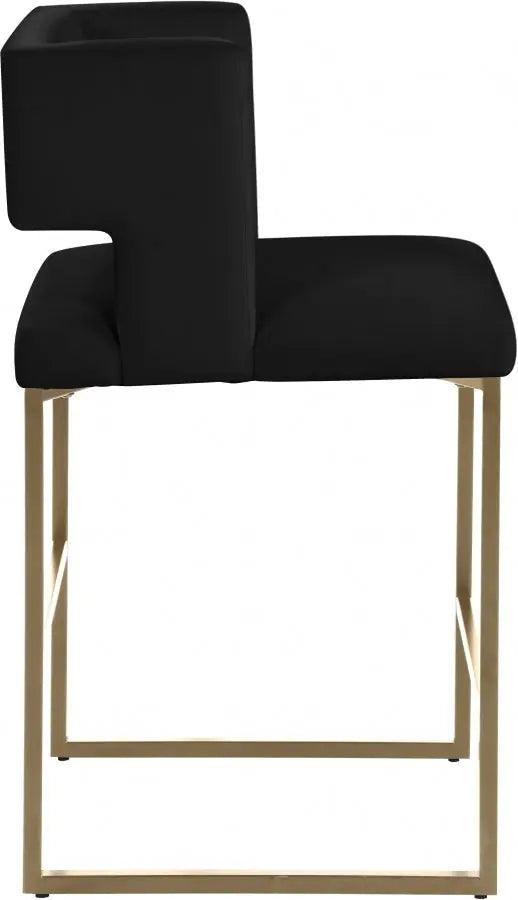 Meridian Furniture - Caleb Velvet Counter Stool Set Of 2 In Black - 969Black-C - ATL FURNITURE