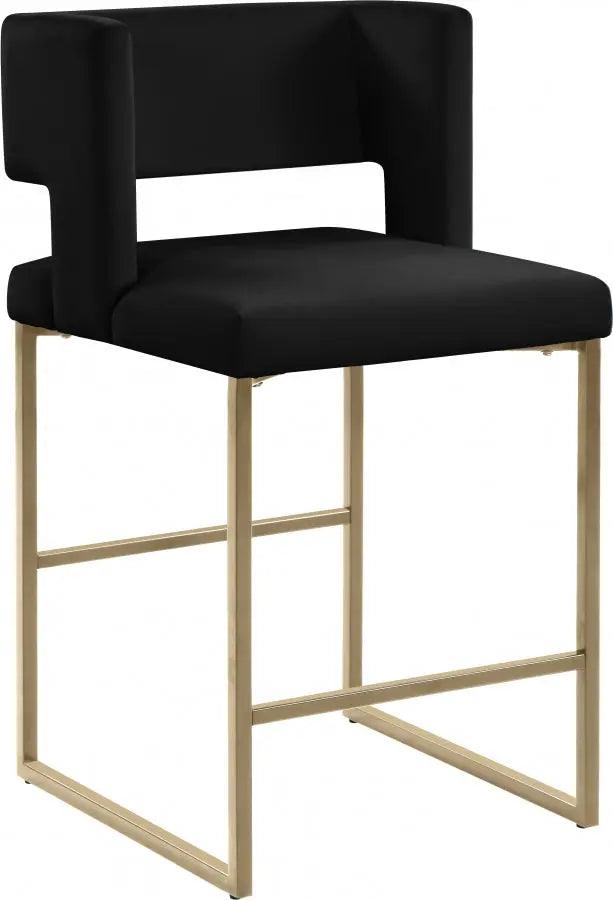 Meridian Furniture - Caleb Velvet Counter Stool Set Of 2 In Black - 969Black-C - ATL FURNITURE