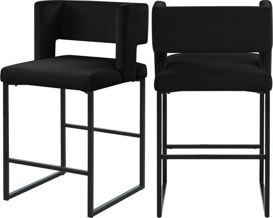 Meridian Furniture - Caleb Velvet Counter Stool Set Of 2 In Black - 970Black-C - ATL FURNITURE