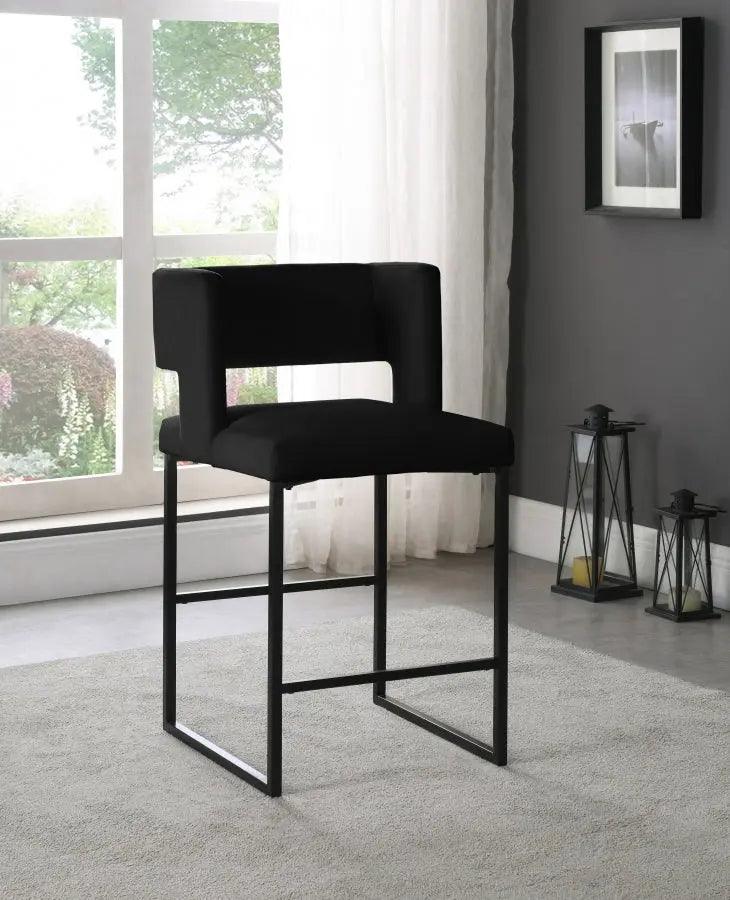 Meridian Furniture - Caleb Velvet Counter Stool Set Of 2 In Black - 970Black-C - ATL FURNITURE