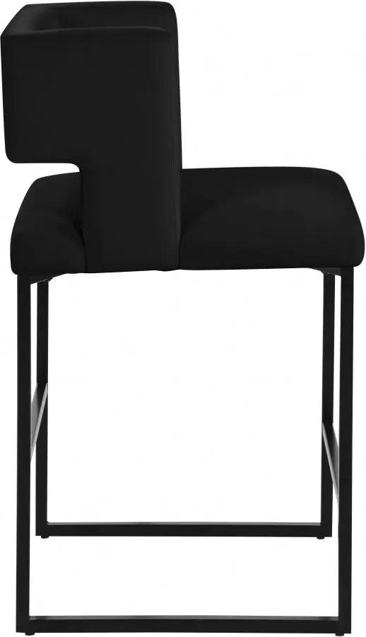 Meridian Furniture - Caleb Velvet Counter Stool Set Of 2 In Black - 970Black-C - ATL FURNITURE