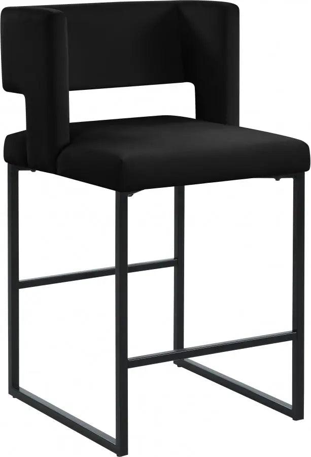 Meridian Furniture - Caleb Velvet Counter Stool Set Of 2 In Black - 970Black-C - ATL FURNITURE