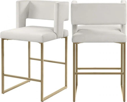 Meridian Furniture - Caleb Velvet Counter Stool Set Of 2 In Cream - 969Cream-C - ATL FURNITURE