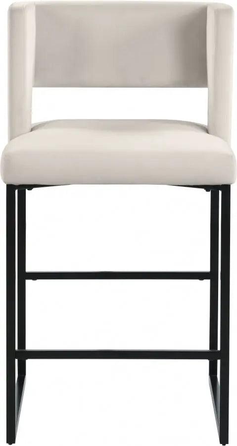 Meridian Furniture - Caleb Velvet Counter Stool Set Of 2 In Cream - 970Cream-C - ATL FURNITURE