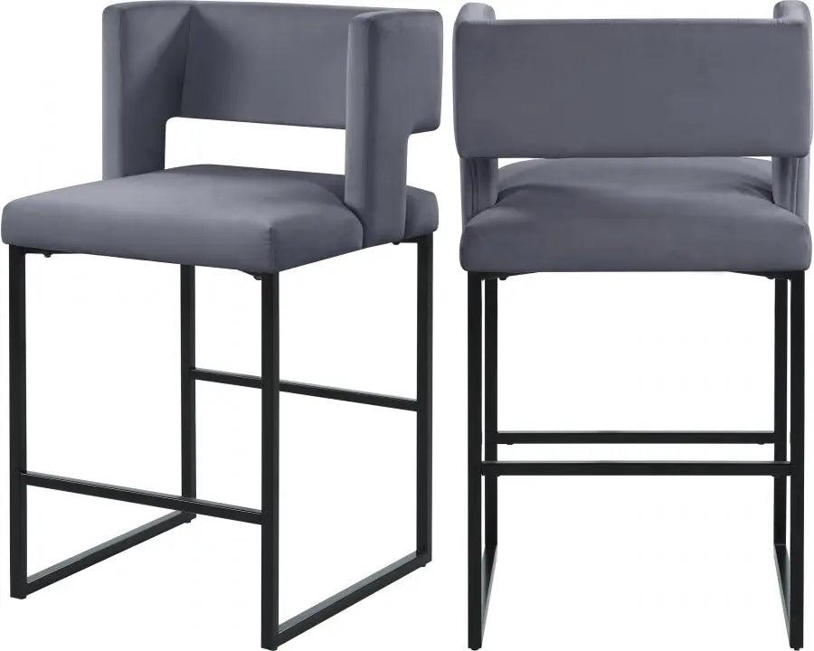 Meridian Furniture - Caleb Velvet Counter Stool Set Of 2 In Grey - 970Grey-C - ATL FURNITURE