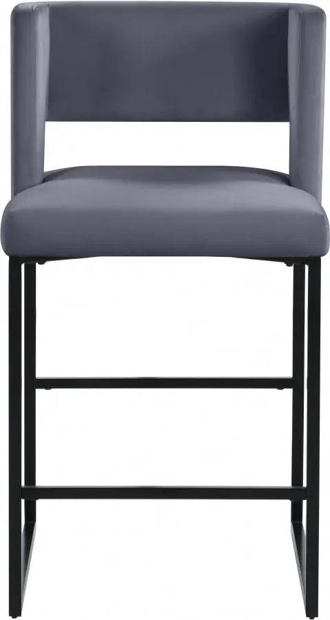 Meridian Furniture - Caleb Velvet Counter Stool Set Of 2 In Grey - 970Grey-C - ATL FURNITURE