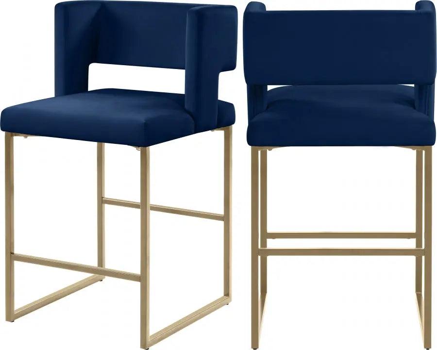 Meridian Furniture - Caleb Velvet Counter Stool Set Of 2 In Navy - 969Navy-C - ATL FURNITURE