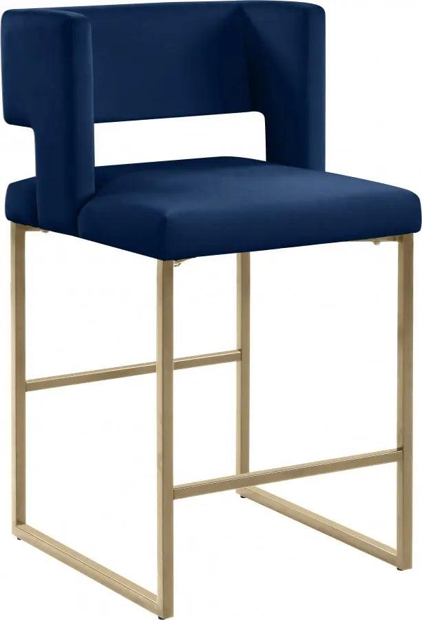 Meridian Furniture - Caleb Velvet Counter Stool Set Of 2 In Navy - 969Navy-C - ATL FURNITURE