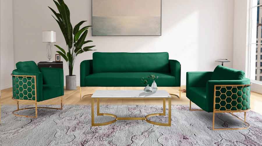 Casa 3 Piece Living Room Set In Green - ATL FURNITURE