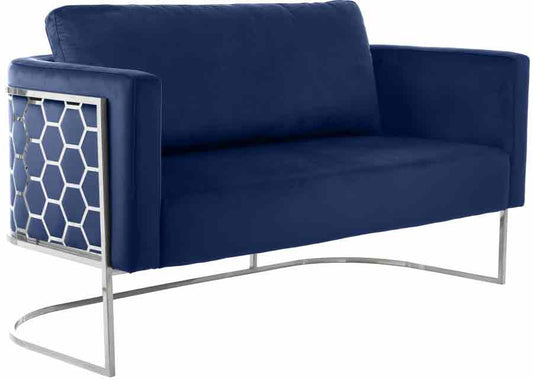 Casa Velvet Loveseat In Navy - ATL FURNITURE