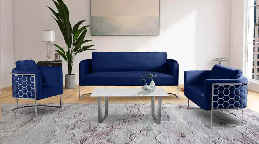 Casa Velvet Loveseat In Navy - ATL FURNITURE