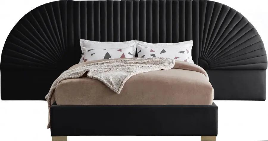 Cleo Velvet Queen Bed In Black - ATL FURNITURE