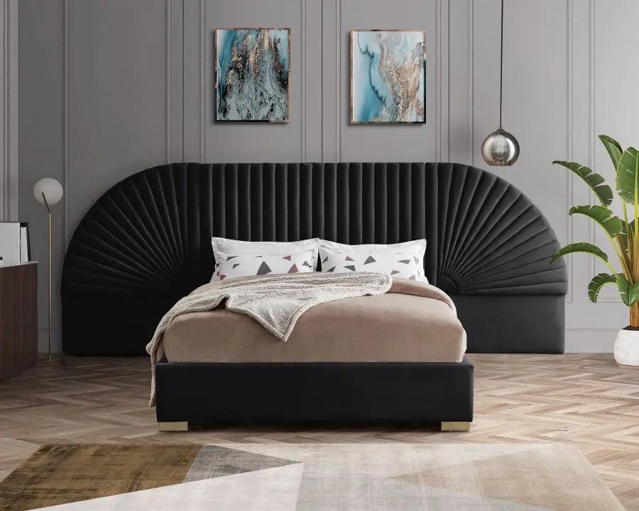 Cleo Velvet Queen Bed In Black - ATL FURNITURE