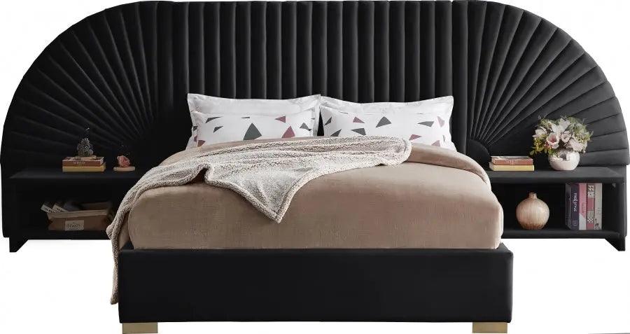 Cleo Velvet Queen Bed In Black - ATL FURNITURE