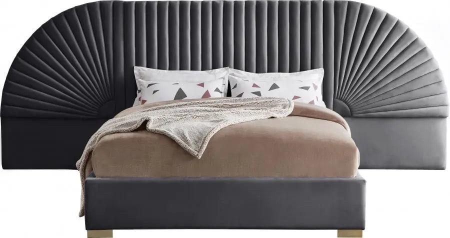 Cleo Velvet Queen Bed In Grey - ATL FURNITURE