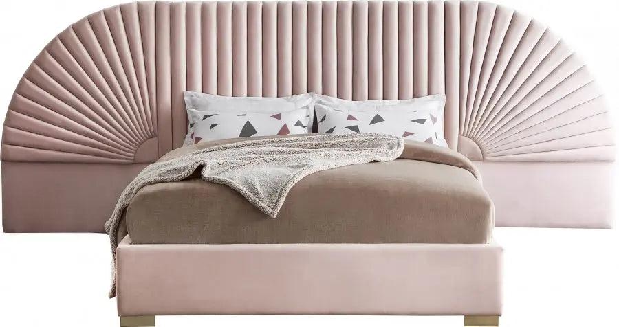 Cleo Velvet Queen Bed In Pink - ATL FURNITURE