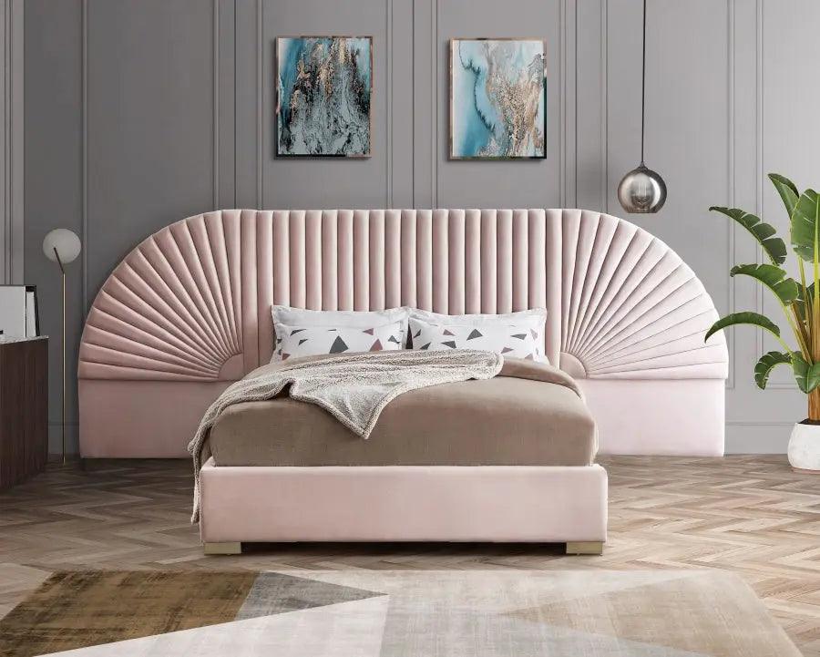 Cleo Velvet Queen Bed In Pink - ATL FURNITURE