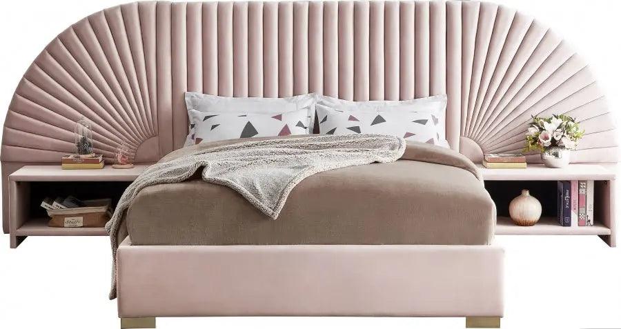 Cleo Velvet Queen Bed In Pink - ATL FURNITURE