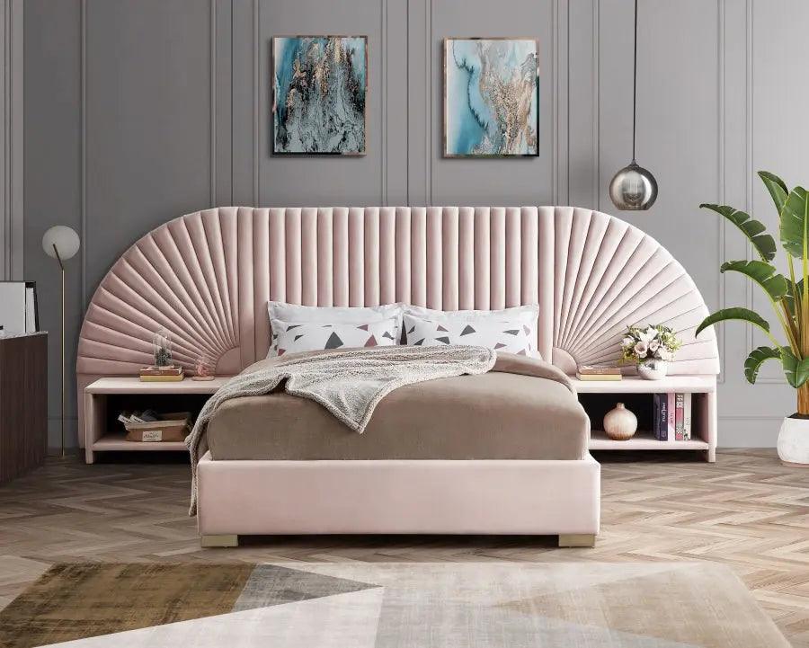Cleo Velvet Queen Bed In Pink - ATL FURNITURE