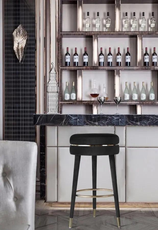 Meridian Furniture - Coral Velvet Swivel Bar Stool In Black - 702Black-C - ATL FURNITURE