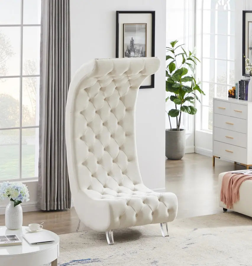 Meridian Furniture - Crescent Velvet Chair In Cream - 568Cream-C - ATL FURNITURE