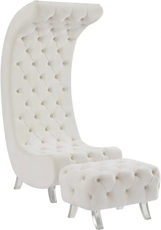 Meridian Furniture - Crescent Velvet Chair In Cream - 568Cream-C - ATL FURNITURE