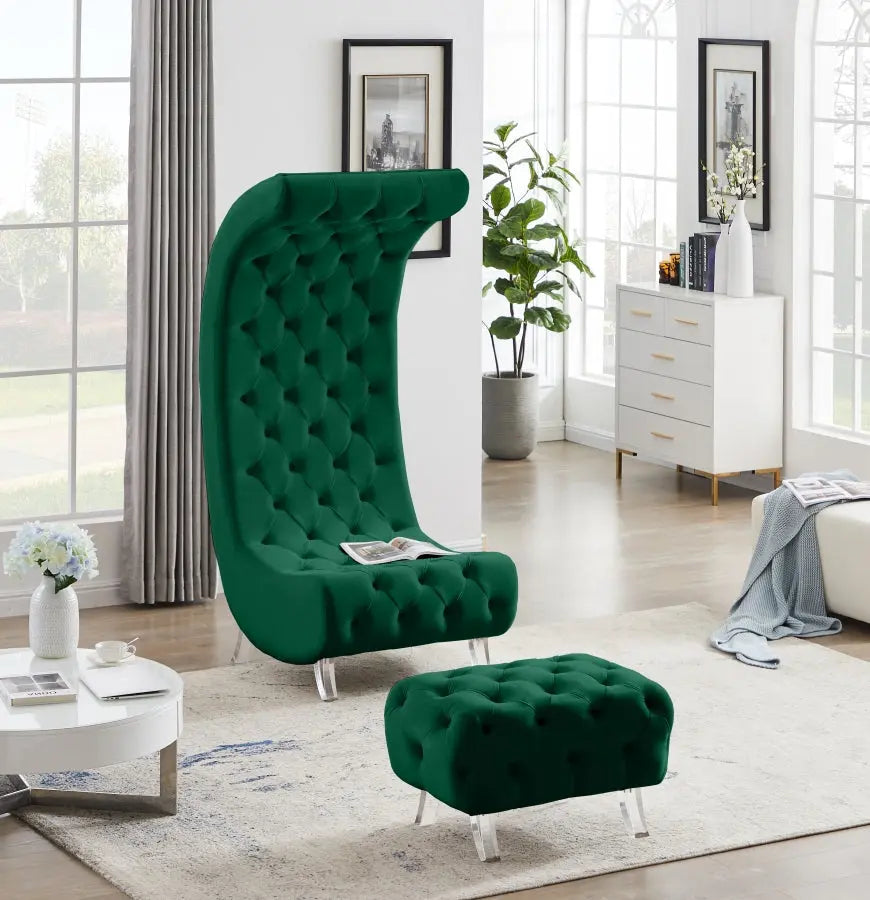 Meridian Furniture - Crescent Velvet Chair In Green - 568Green-C - ATL FURNITURE