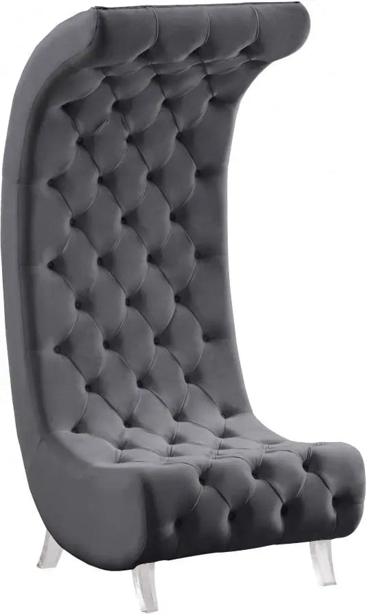 Meridian Furniture - Crescent Velvet Chair In Grey - 568Grey-C - ATL FURNITURE