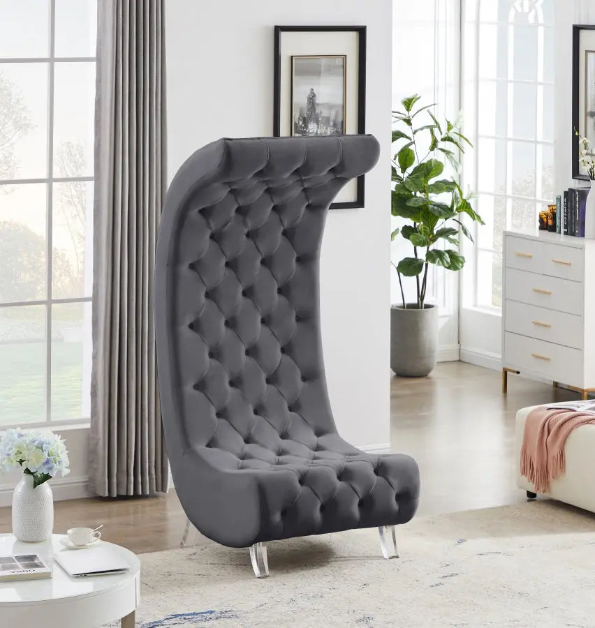 Meridian Furniture - Crescent Velvet Chair In Grey - 568Grey-C - ATL FURNITURE