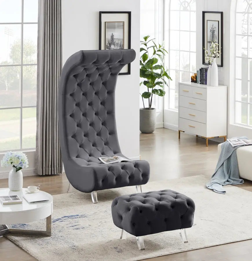 Meridian Furniture - Crescent Velvet Chair In Grey - 568Grey-C - ATL FURNITURE