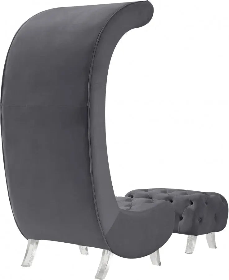 Meridian Furniture - Crescent Velvet Chair In Grey - 568Grey-C - ATL FURNITURE