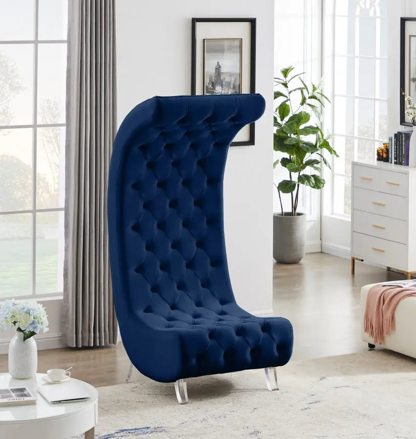 Meridian Furniture - Crescent Velvet Chair In Navy - 568Navy-C - ATL FURNITURE