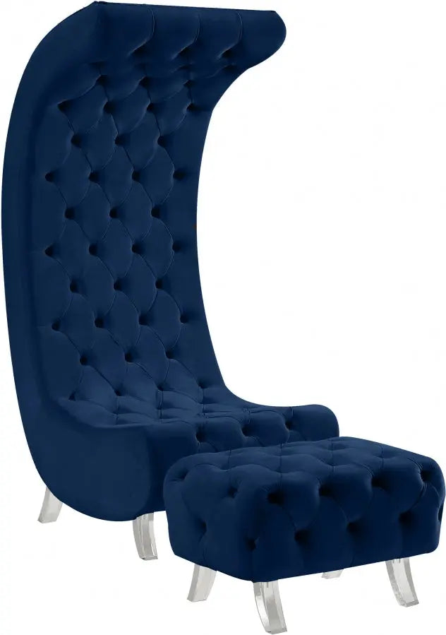 Meridian Furniture - Crescent Velvet Chair In Navy - 568Navy-C - ATL FURNITURE