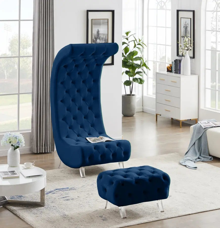 Meridian Furniture - Crescent Velvet Chair In Navy - 568Navy-C - ATL FURNITURE