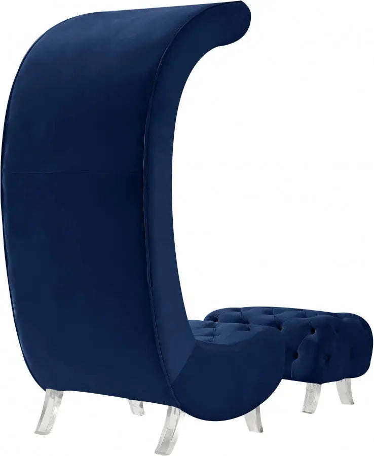 Meridian Furniture - Crescent Velvet Chair In Navy - 568Navy-C - ATL FURNITURE