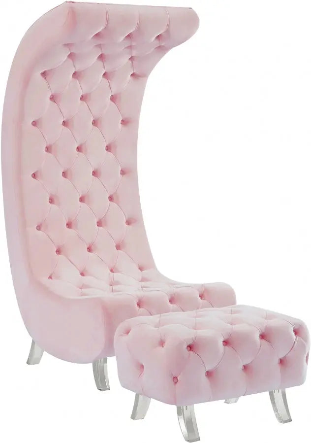 Meridian Furniture - Crescent Velvet Chair In Pink - 568Pink-C - ATL FURNITURE