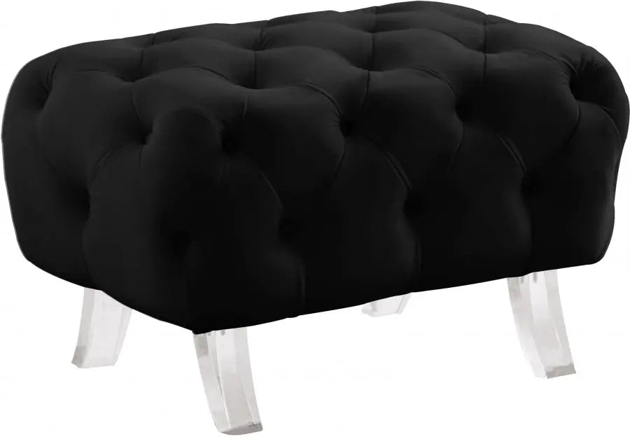 Meridian Furniture - Crescent Velvet Ottoman In Black - 568Black-Ott - ATL FURNITURE