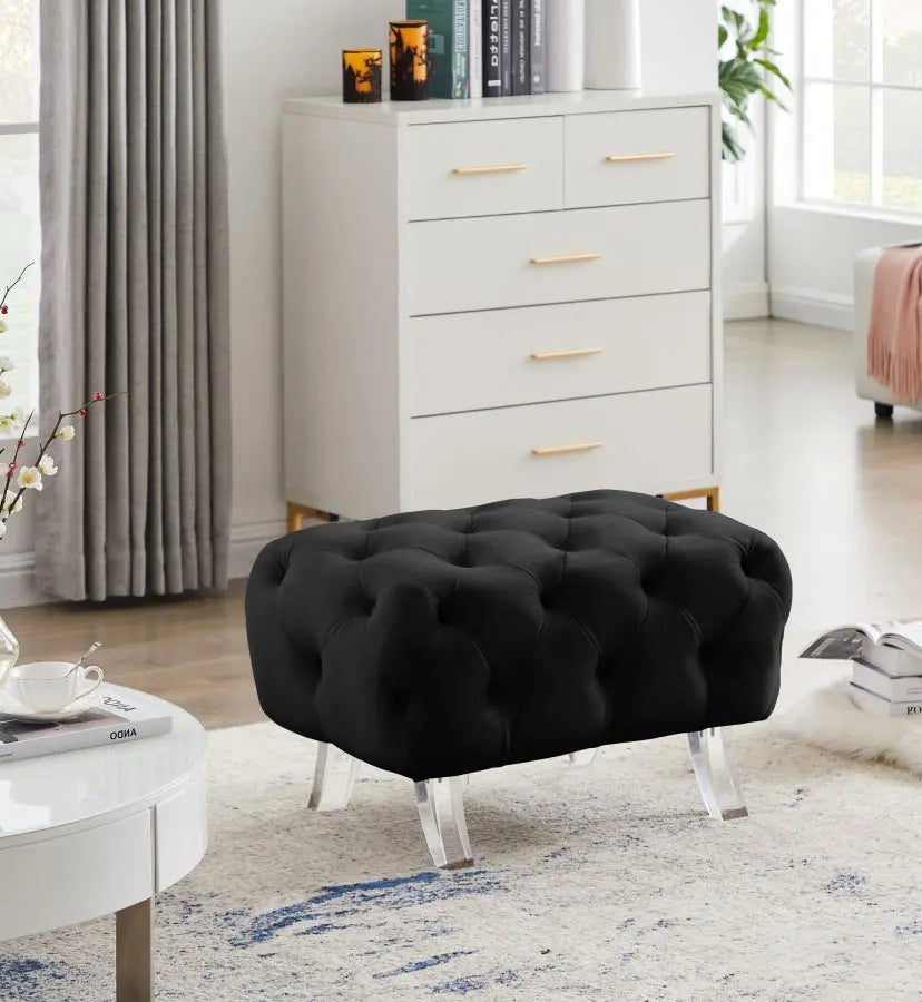 Meridian Furniture - Crescent Velvet Ottoman In Black - 568Black-Ott - ATL FURNITURE