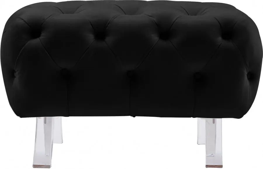 Meridian Furniture - Crescent Velvet Ottoman In Black - 568Black-Ott - ATL FURNITURE