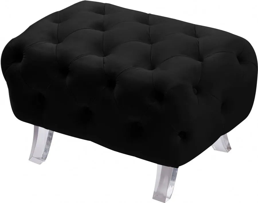 Meridian Furniture - Crescent Velvet Ottoman In Black - 568Black-Ott - ATL FURNITURE