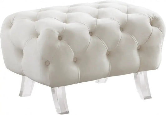 Meridian Furniture - Crescent Velvet Ottoman In Cream - 568Cream-Ott - ATL FURNITURE