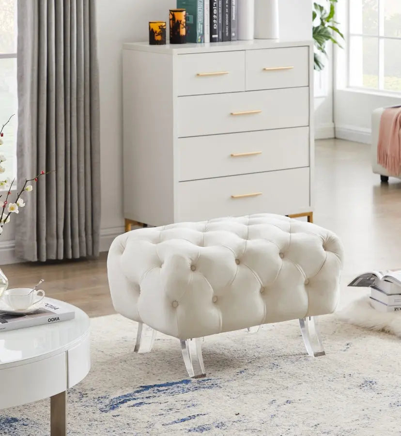 Meridian Furniture - Crescent Velvet Ottoman In Cream - 568Cream-Ott - ATL FURNITURE