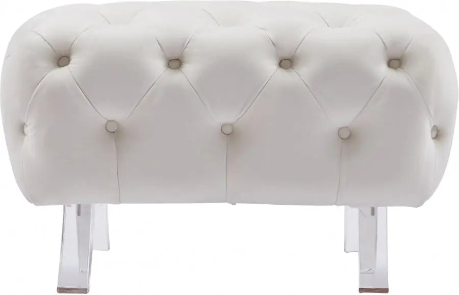 Meridian Furniture - Crescent Velvet Ottoman In Cream - 568Cream-Ott - ATL FURNITURE