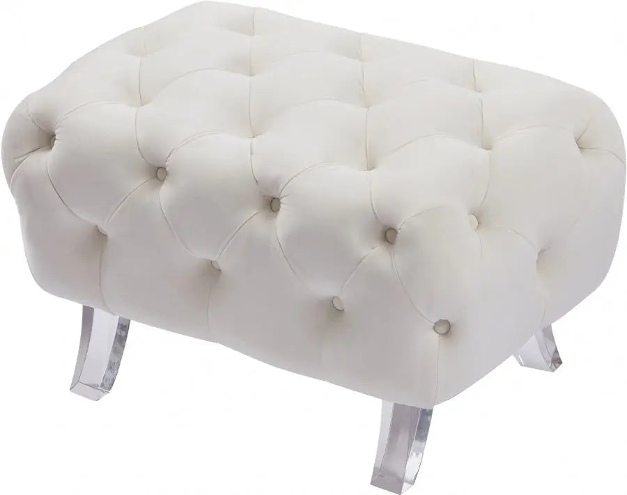 Meridian Furniture - Crescent Velvet Ottoman In Cream - 568Cream-Ott - ATL FURNITURE