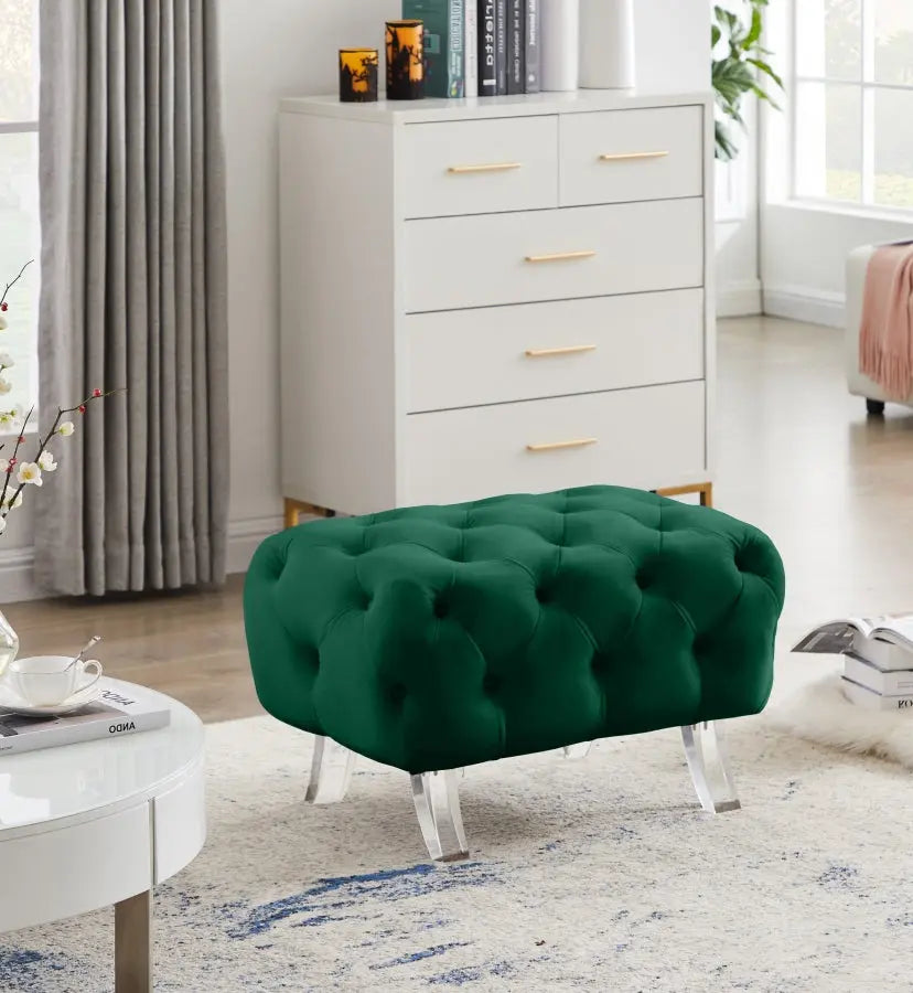 Meridian Furniture - Crescent Velvet Ottoman In Green - 568Green-Ott - ATL FURNITURE